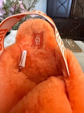 UGG Orange Plush Shearling Slide with Branded Elastic Band
